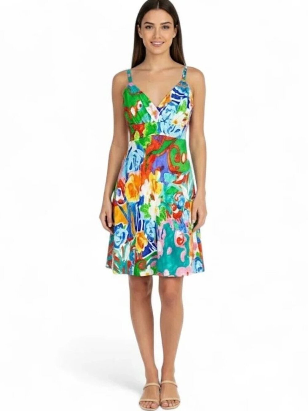 Jams World Vintage Colorful Origami Flower Eden Style Floral Slip Dress XS